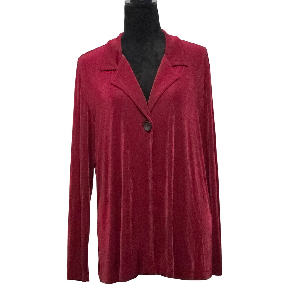 Chicos Travelers Burgundy Red Slinky Knit Single Button Jacket Blazer Size 3 /XL - Picture 2 of 10